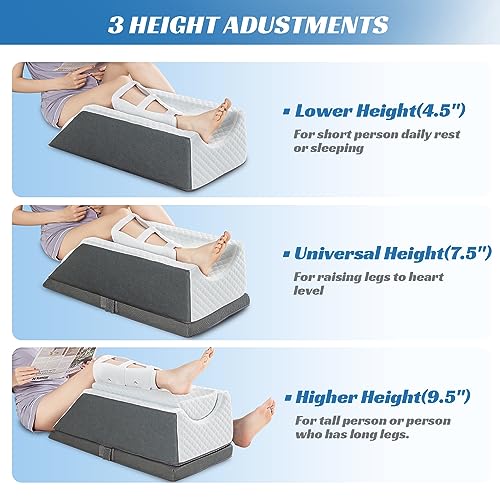 Adjustable Leg Elevation Pillow with Memory Foam, 3-Height Adjustable Leg Pillow for After Surgery, Knee, Ankle Injury, Foot Rest, Improve Circulation and Pain Relief, Removable & Washable Cover