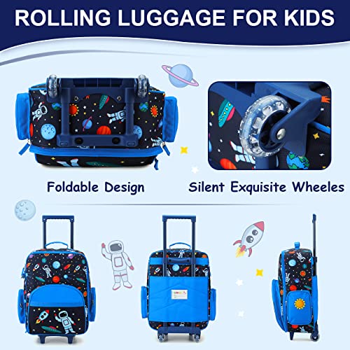 RAVUO Kids Suitcases for Boys, Cute Boys Rolling Travel Luggage for Toddler Children with Wheels Astronaut Space