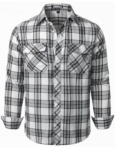 ZEROYAA Men's Casual Regular Fit Button Up Flannel Checked Plaid Shirts with Pockets ZLCL41 Rust Red Medium