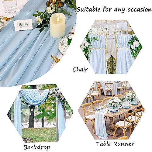 Chiffon Table Runner 27x120 Inches Baby Blue Sheer Fabric Long Table Runners for Wedding Birthday Party Easter Baby Bridal Shower Decorations 10ft