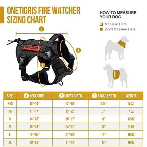 OneTigris Tactical Dog Harness Vest,No-Pull Service Dog Vest with Hook & Loop Panels,Adjustable Dog Vest Harness for Walking Hiking Training(Black,XS)
