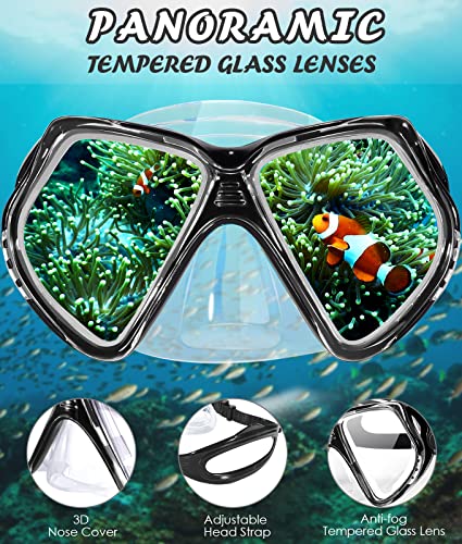 Seago Kids Swim Goggles with Nose Cover Snorkel Mask Scuba Diving Swim Mask Anti-fog Tempered Glass, Panoramic Clear View Silicone Seal Snorkeling Gear Swimming Goggles for Kids 6-14 Boys Girls Youth