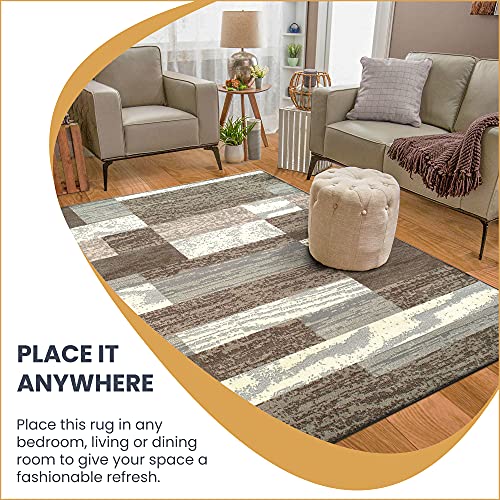 Superior Modern Rockwood Collection Area Rug, 8mm Pile Height with Jute Backing, Textured Geometric Brick Design, Anti-Static, Water-Repellent Rugs - Light Blue & Ivory, 5' x 8' Rug