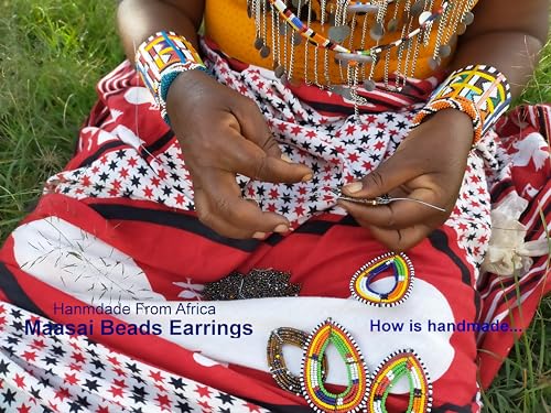 TEMBO AFRICA Maasai Beaded Earrings Handmade African Earrings Length: 3 Inches (with hooks) Boho Jewelry Gifts Handmade From Africa