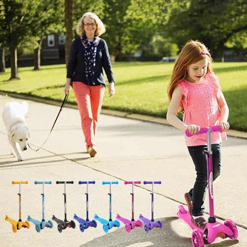 ChromeWheels Scooter for Kids, Deluxe 3 Wheel Scooter for Toddlers 4 Adjustable Height Glider with Kick Scooters, Lean to Steer with LED Flashing Light for Ages 3-6 Girls Boys, Aqua