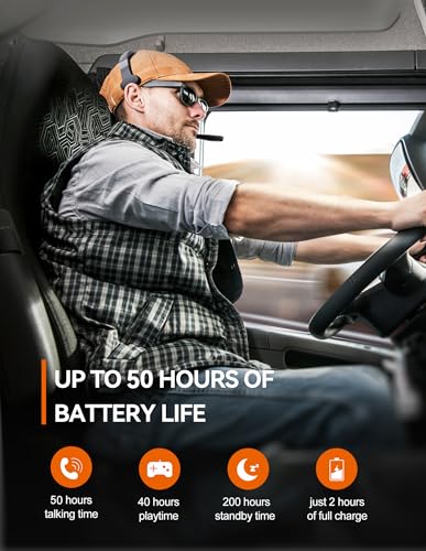 TECKNET Trucker Bluetooth Headset, AI Noise Canceling 70h Wireless Headphones Bluetooth with Microphone, ENC Bluetooth Headset with Mute for PC Phone Laptop Office Home, All Day Comfort