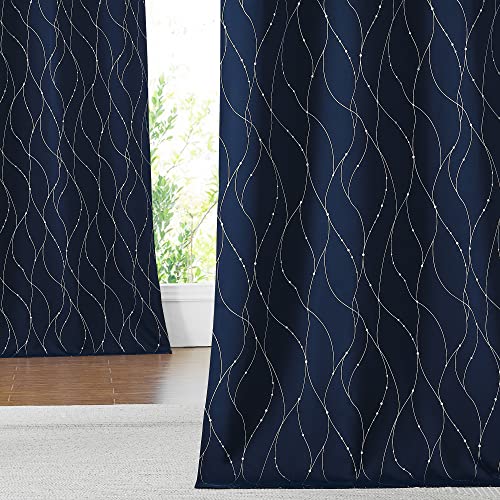 NICETOWN Halloween Black Out Curtains for Living Room - Foil Printed Wave Lines with Dots Thermal Insulated Blackout Panels/Drapes for Bedroom Window (2 Panels, 52 inches Wide by 63 inches Long)