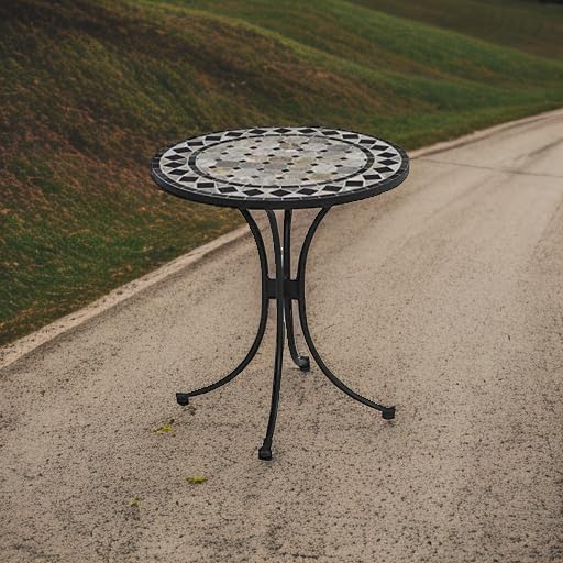 Homestyles Laguna Black Outdoor Bistro Table with Marble Tile Top