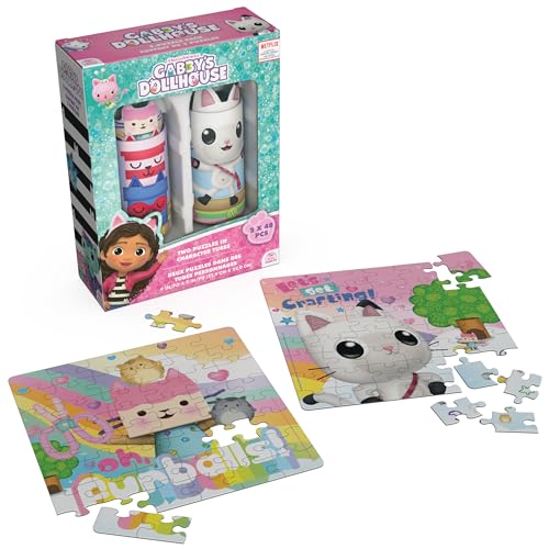 Spin Master Games Gabby’s Dollhouse, 2-Puzzle Pack 48-Piece Jigsaw Puzzles in Character Storage Tubes Gabby’s Dollhouse Toys Kids Puzzles, for Preschoolers Ages 4 and up