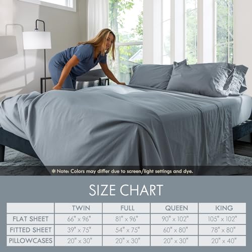Twin Size Sheet Set Deep Pocket- 4 Piece Ultra Soft Machine Washable Luxury Bed Sheet Set - Shrinkage & Fade Resistant Embroidered Bedding Sheet (Twin, Steel Blue)