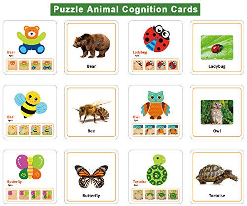 Toddler Puzzles, Wooden Jigsaw Animals Puzzles for 1 2 3 Year Old Girls Boys Toddlers, Educational Preschool Toys Gifts for Colors & Shapes Cognition Skill Learning