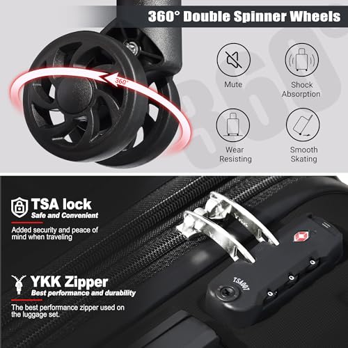 KEYTANG Classic Light Weight Hardside Expandable Spinner Wheels Luggage Suitcase W/TSA Lock, Apricot Black, 3 Piece Set