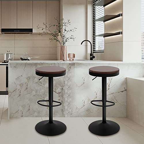CangLong Bar Stools Barstools Vintage Rustic Bar Chair, Adjustable 360°Swivel Counter Height Island Stools with Footrest, Home and Kitchen,Set of 2, Walnut+Black