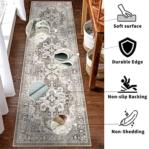 YOUFORTONG Runners for Hallways Soft Kitchen Rug Non Slip Rug Runner with Rubber Backing for Bathroom Washable Non Shedding Farmhouse Runner Rug (Beige, 2X7)
