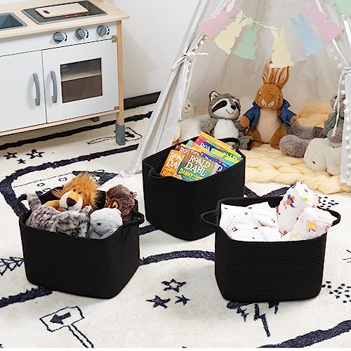 INDRESSME Black Shoe Basket for Entryway, Rope Basket for Clothes, Towels, Small Laundry Basket, Shelf Basket for Bathroom, 13 x 10 x 9 inches
