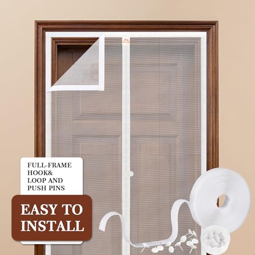 Yotache White Door Net Screen with Magnet Fits Door Size 48 x 83, Screen Size 50" x 84" Patio French Door Net Heavy Duty Mesh Pets and Kids Friendly