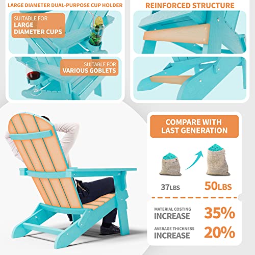 YEFU Adirondack Chair, Oversized Plastic Adirondack Chair Folding Outdoor Chairs with Cup Holder, Lawn Chair with Weather Resistant for Outside Deck Lawn Garden, Weight Capacity Up to 400 Lbs –Aruba