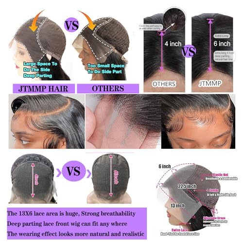 JTMMP Body Wave 13x6 HD Lace Front Wigs Human Hair Pre Plucked 18 Inch Brazilian Virgin Chocolate Brown 200% Density Frontal Wigs Human Hair Coloed #4 Brown Glueless Wigs Human Hair for Women
