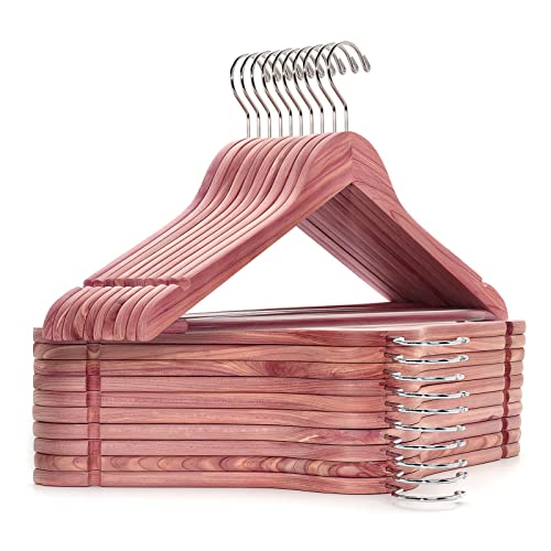 Amber Home 16 Pack American Red Cedar Hangers, Smooth Finish Wood Coat Hangers with Swivel Hook & Notches for Suit, Shirt, Dress, Jacket, Pants