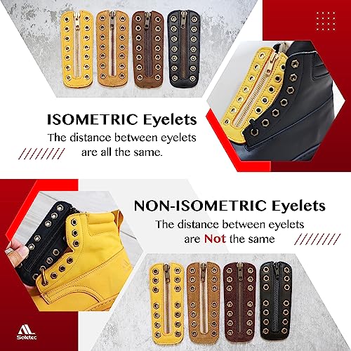 Soletec Leather Lace-in Boot Zipper Inserts for All Brands, Tieless Shoe Laces, 7 Glod Eyelets, 1 Pair, Suede Black