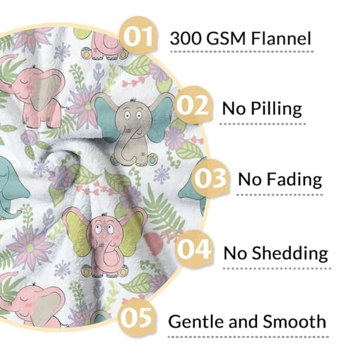Personalized Elephant Blanket with Name - Soft, Fuzzy & Warm - 40"x50" Small Blanket for Couch, Sofa - Blue Cute Throw Gifts for Girls