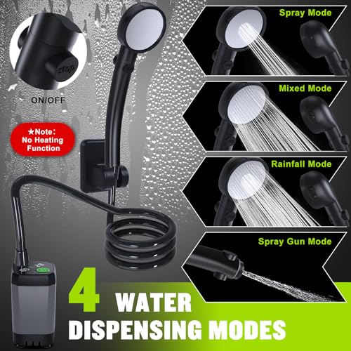 Spopal Portable Shower for Camping, [Long-Lasting] 6000mAh Rechargeable Camping Shower with Intelligent LED Display, 4 Spray Modes, IPX7 Waterproof Outdoor Shower Kit for Hiking, Travel, Car, Pet