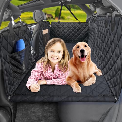 URPOWER Back Seat Extender for Dogs, Dog Car Seat Cover Hard Bottom Holds 400 lbs, Waterproof Dog Hammock for Car Pet Backseat Protector with Mesh Window, Large Space Dog Travel Bed for Car & SUV