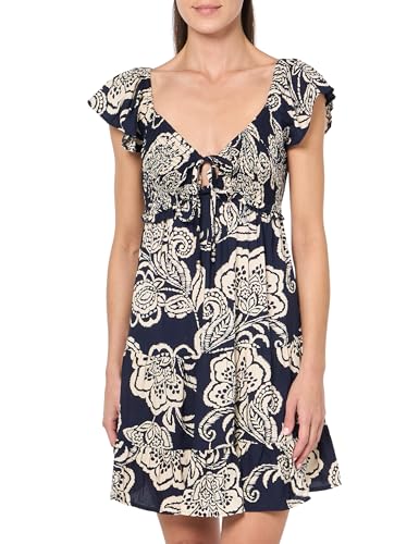 Angie Women's Printed Short Sleeve Tiered Dress, Navy