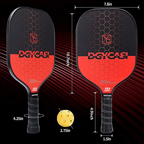 YC DGYCASI Graphite Pickleball Paddles Set of 4, 2024 USAPA Approved, Carbon Fiber Surface (CHS), Polypropylene Lightweight Honeycomb Core, 3 Indoor 3 Outdoor Pickleball, 4 Replacement Soft Grip + Bag