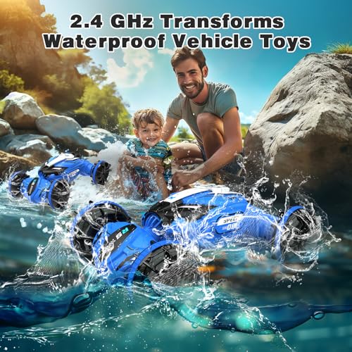 Amphibious Remote Control Car RC Boat - 4WD Gesture RC Stunt Car 2.4 GHz Transforms Waterproof Vehicle Toys for 6-8 Year Old Boys,All Terrain Summer Beach Pool Toys for Kids Ages 5-7 6-8 8-13