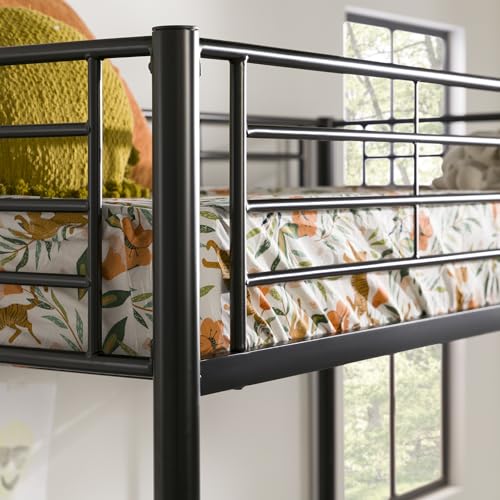 Walker Edison Timothee Urban Industrial 71" Twin Over Full Metal Bunk Bed, Black