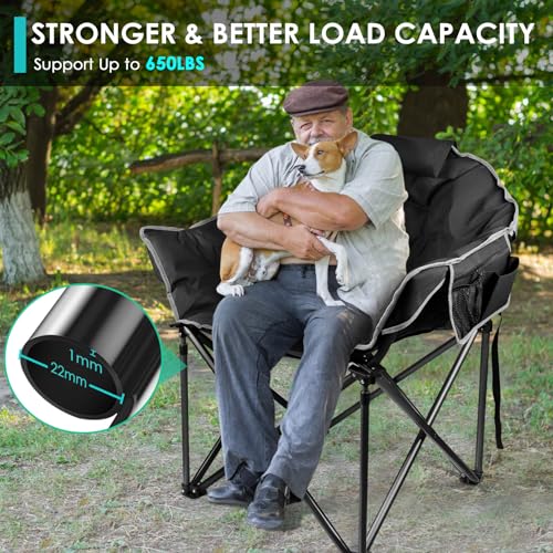 Suteck Oversized Camping Chairs for Adults, Folding Chair with Fully Padded Seat & Back, Portable Camping Lounge Chair with 2 Big Side Pockets, Pillow and Carry Bag for Outside, Travel, Camp, Picnics