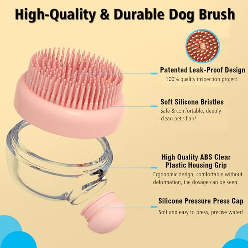 Kwispel Dog Bath Scrubber Brush, 2 PCS Pet Dog Grooming Massage Shampoo Bath Brush with Soap and Shampoo Dispenser Soft Silicone Bristle for Long Short Haired Dogs Cats Shower