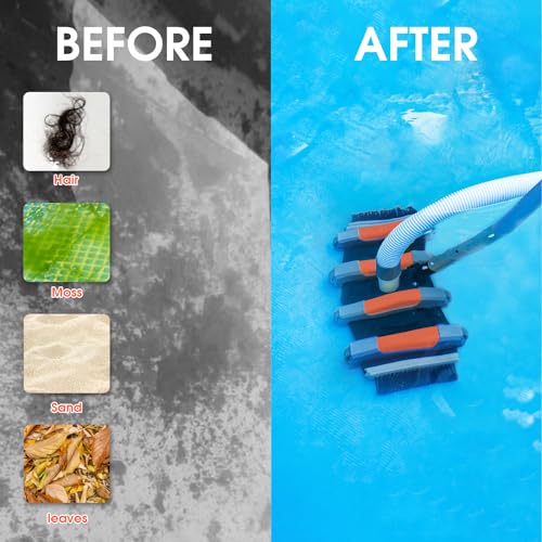 TidyMister Heavy Duty Pool Vacuum Head with Side Brush & Wheels for Vinyl Liner Professional Weighted Swimming Pool Vac Cleaner Heads for Inground & Above Ground Pool - Orange