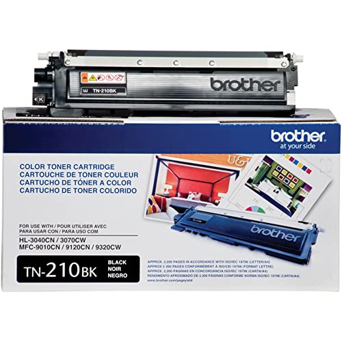 Brother Genuine Standard Yield Toner Cartridge, TN210BK, Replacement Black Toner, Page Yield Up To 2,200 Pages, TN210