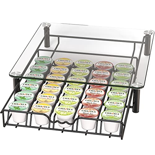 Deco Brothers Crystal Tempered Glass K-Cup Holder Drawer for 30 Coffee Pods Storage, Black