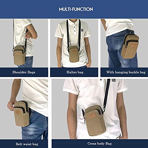 Outdoor Waist Bag Wallet for Men Crossbody Belt Cellphone Loop Holster Case Fanny Pack with 2-Zipper Pockets Mini Shoulder Bag Belt Waist Packs Pouch Purse Phone Bag Compatible with iPhone/Samsung, Black