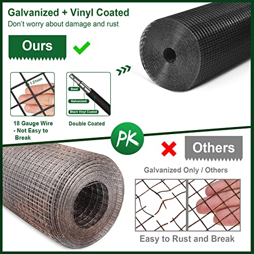 HOPERAN Black Hardware Cloth 1/2 inch 36 x 50 Ft Mesh 19 Gauge PVC Coated Chicken Wire Mesh - Vinyl + Galvanized Double Coated Fence - Welded Wire Mesh Roll for Chicken Coop Fencing Garden Fencing