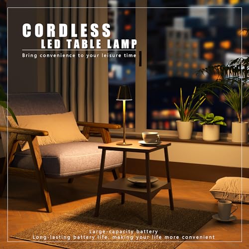 Timjorman Modern LED Cordless Table Lamp, 4000mAh Rechargeable Battery, 3 Level Brightness Night Light, Metal Shell, Minimalist Design, for Couples Dinner/Coffee Table/Restaurant/Bedroom, Black