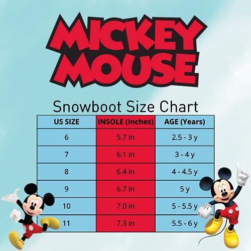 Disney Mickey Mouse Snowboots - Fur Lined Insulated Waterproof boys Winter Boots - Black/Red (size 6 Toddler)