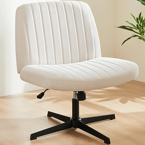 Sweetcrispy Office Chair No Wheels - Armless Desk Chair No Wheels Cross Legged Office Chair Wide Swivel Home Office Desk Chairs