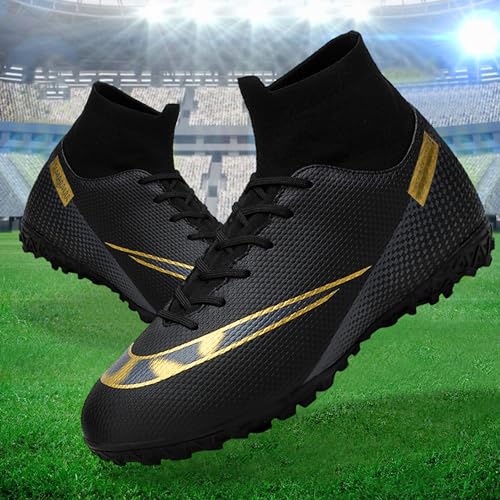 DKHHN Men's Soccer Shoes Football Cleats High-Tops Lace-Up Non-Slip Spikes AG/FG Black EU 40