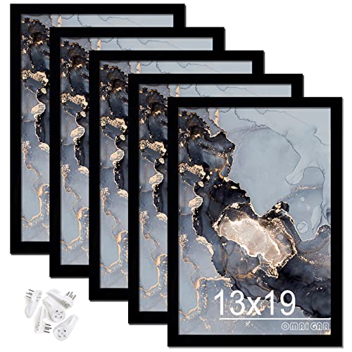 OMAIGAR 13x19 Picture Frame Set of 5, Black Poster Frames for 13 by 19 Poster Photo Canvas Certificate, High Transparent Acrylic Frame on Wall Desktop Horizontal Vertical 13 x 19