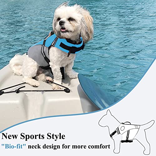 VIVAGLORY Sports Style Dog Life Jacket with Adjustable & Durable, Extra Flotation Swim Life Vest with Secure Fastening System for Small Dogs, Blue