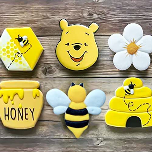 KUKIFUN 6Pack Bee Cookie Cutters Set, Bee,Beehive,Honey Jar,Winnie the Pooh,Flower Shapes Stainless Steel Biscuit Molds for Honey Bee Party Baking Muffins Sandwiches Cake Fondant Birthday Decoration