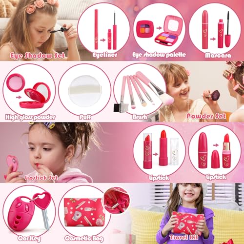 Toddler Girl Toys, Pretend Makeup Kit for Girls, Kids Play Makeup Set for Kids 3-5 4-6, Toddler Makeup Kit with Fake Makeup Set, Car Key & Make up Toy for Age 3 4 5 Year Old Girl Gifts