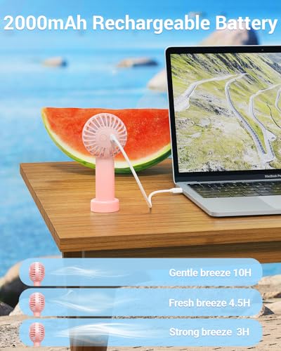 SWEETFULL Mini Portable Fan Powerful Handheld Fan Rechargeable,3 Speeds Personal Small Hand Fan for Travel Makeup Eyelash Fan for Stylish Kids Girls Women USB Cute Design