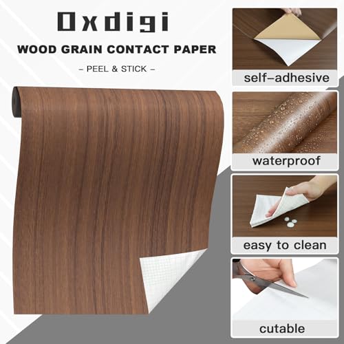 Oxdigi Black Wood Contact Paper - 23.6 x 196 Inches - Self-Adhesive, Removable and Waterproof - Ideal Peel and Stick Wallpaper for Cabinet, Countertop, Desktop, Rental Property, Kitchen