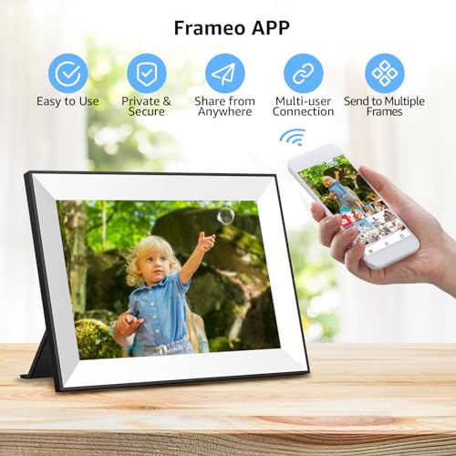 Frameo WiFi Digital Picture Frame with 10.1 Inch IPS Touch Screen,Loading Pictures to 32GB Smart Digital Photo Frame via Frameo App,Rotation and Backup to SD Card Automaticly,Gift for Mother's Day