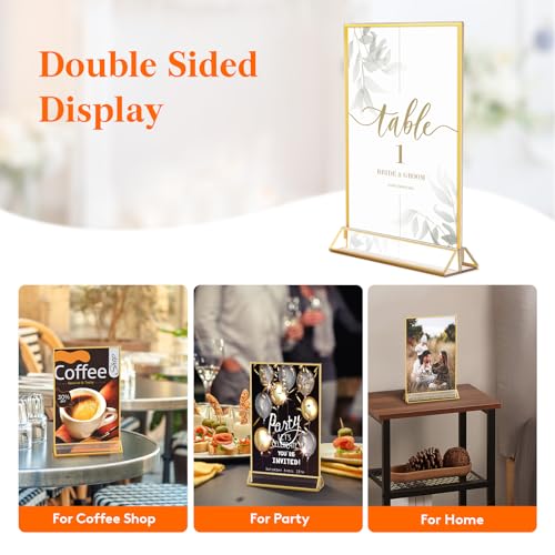 Lifewit 6 Pack 4x6 Acrylic Sign Holder with Gold Borders, Clear Vertical Double-sided Stand, Plastic Menu Holders, Table Number Holders Picture Frames for Wedding, Party, Restaurant decor